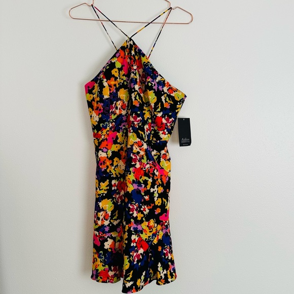 New Aidan by Aidan Mattox Abstract Print Crepe Fit & Flare halter mini dress - Picture 9 of 15